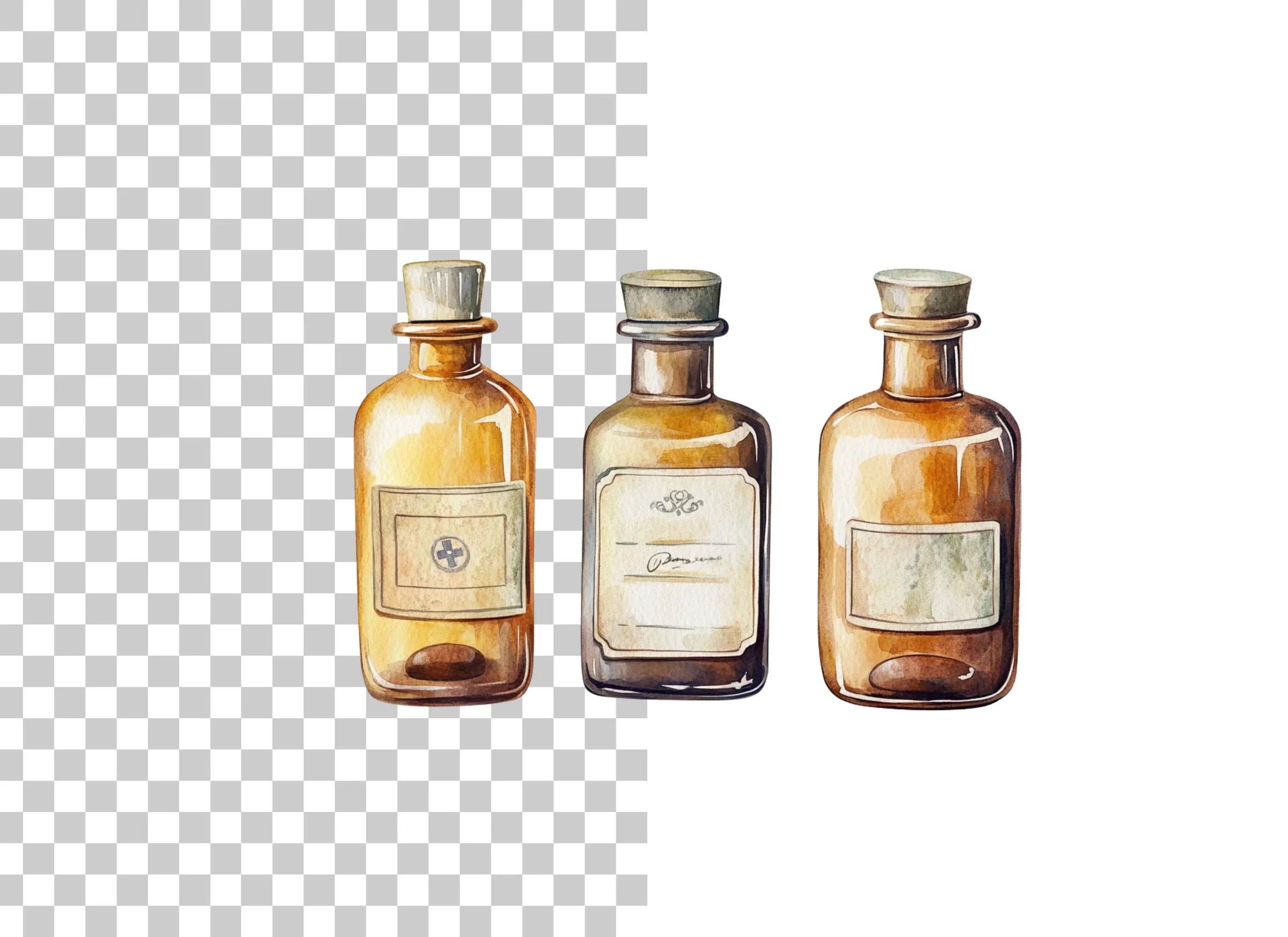 Vintage Brown Potion Bottles Clipart Bundle