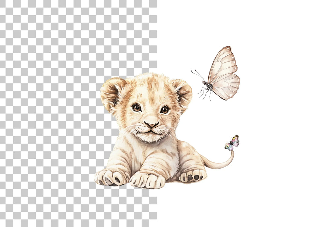 Cute Lion Cubs with Butterflies Clipart Bundle