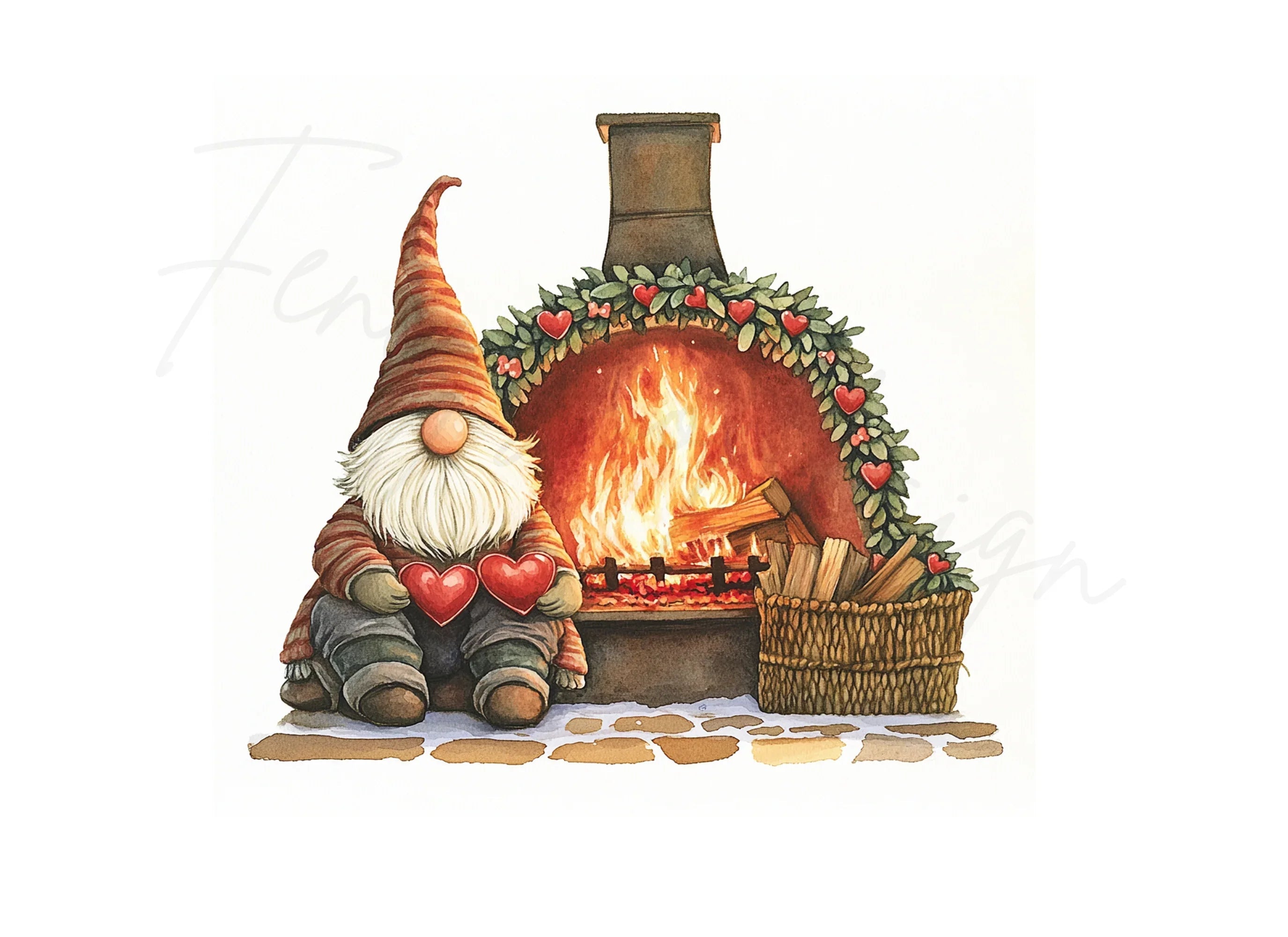 Gnomes by Fireplace Clipart Bundle