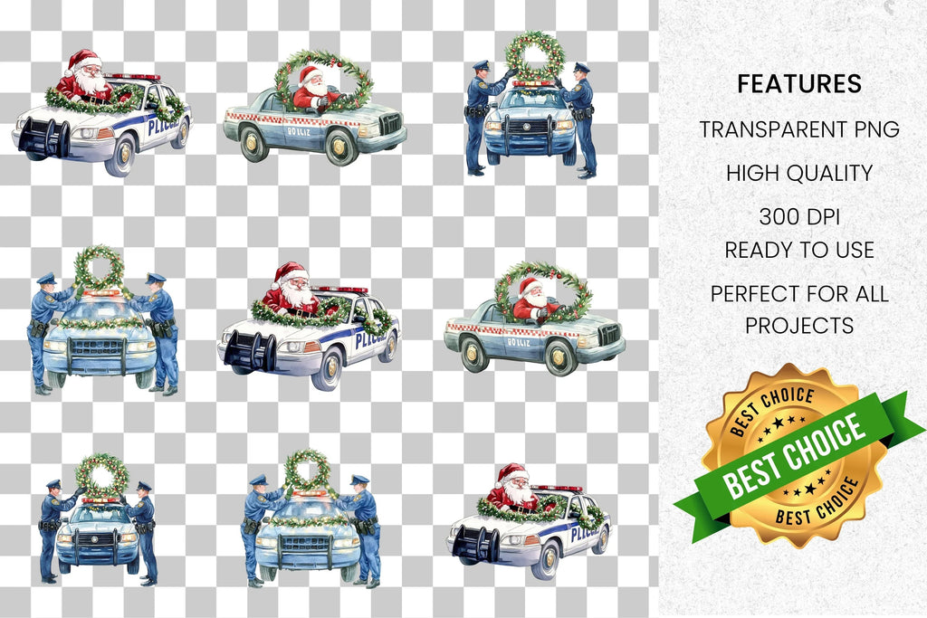 Christmas Police Car and Santa Clipart Bundle