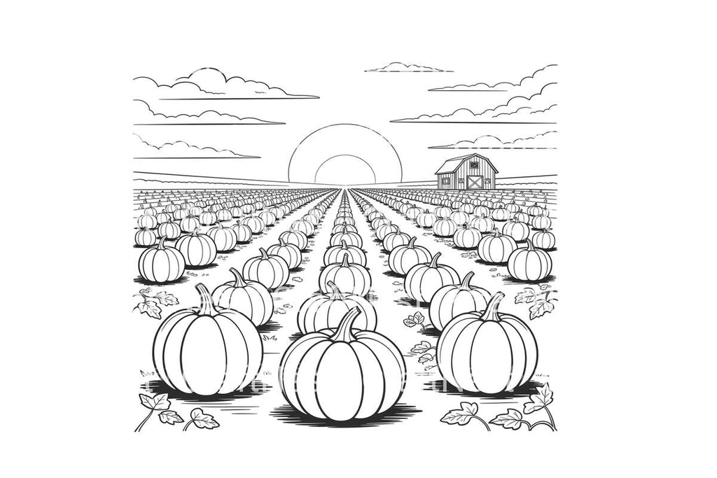 Sunrise Over Pumpkin Field Coloring Books