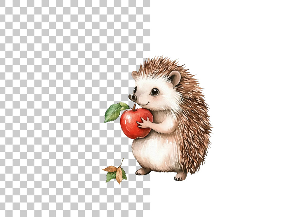 Cute Hedgehog with Apple Clipart Bundle