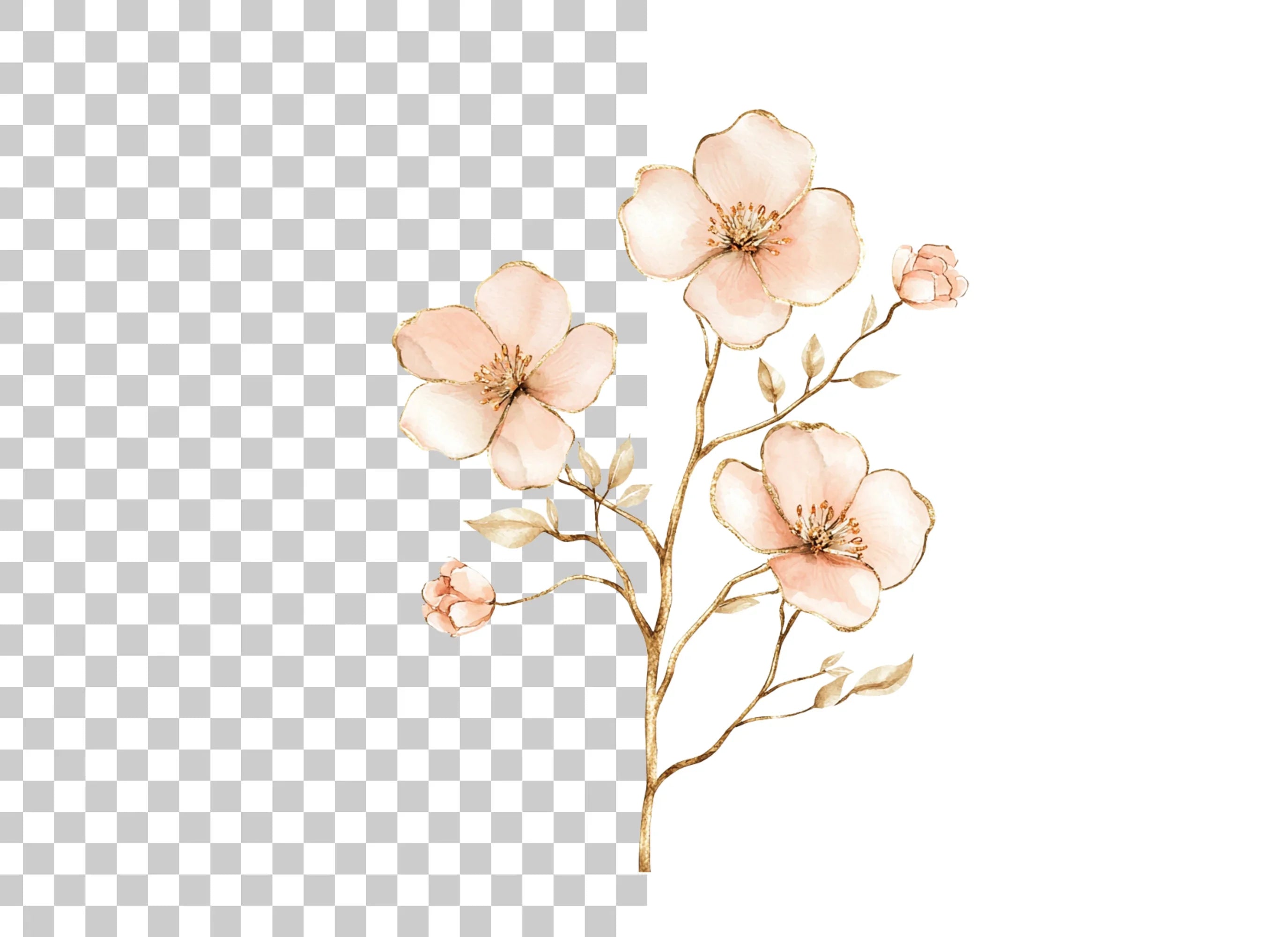 Pink Flower Branches Clipart Bundle