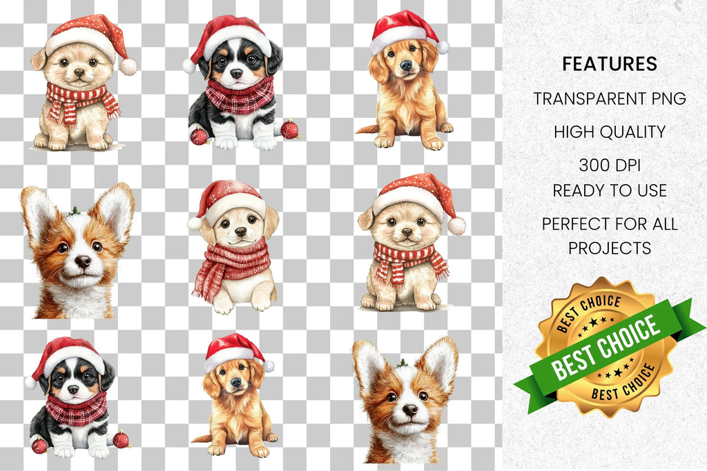 Adorable Christmas Puppies Clipart Bundle