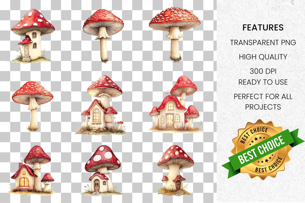 Whimsical Mushroom House Clipart Bundle