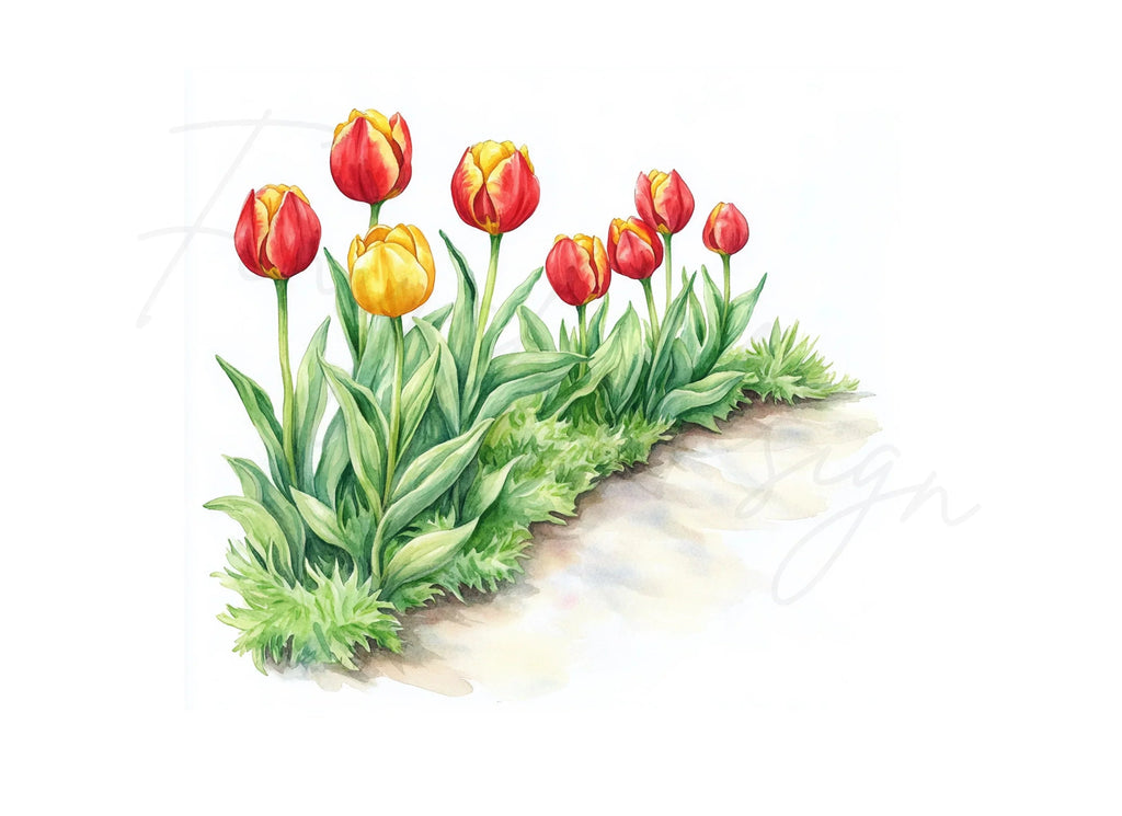 Red and Yellow Tulip Path Clipart Bundle