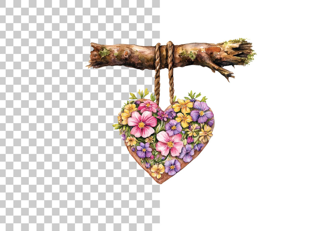 Floral Heart Hanging Sign Clipart Bundle