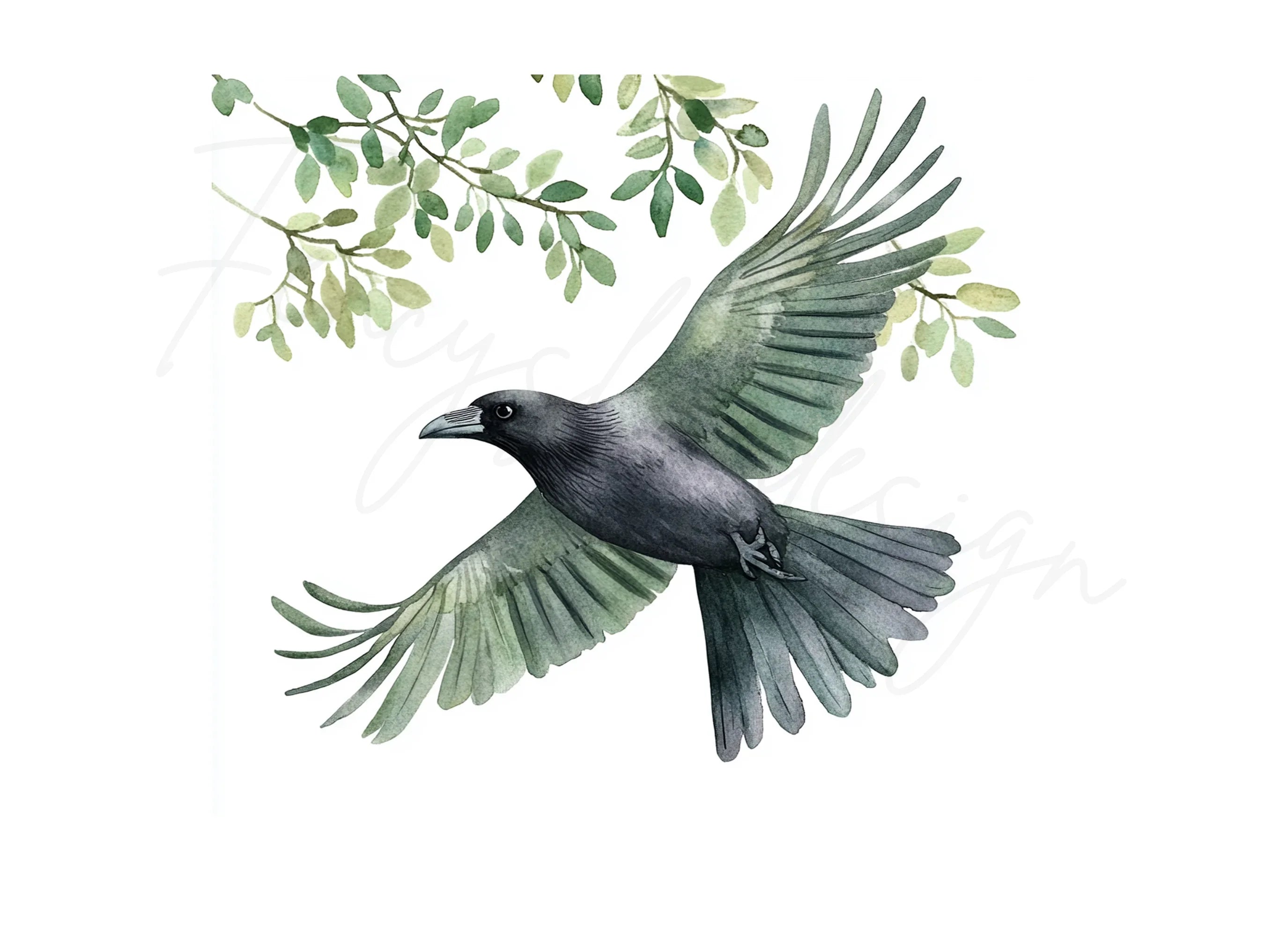Crows and Greenery Clipart Bundle