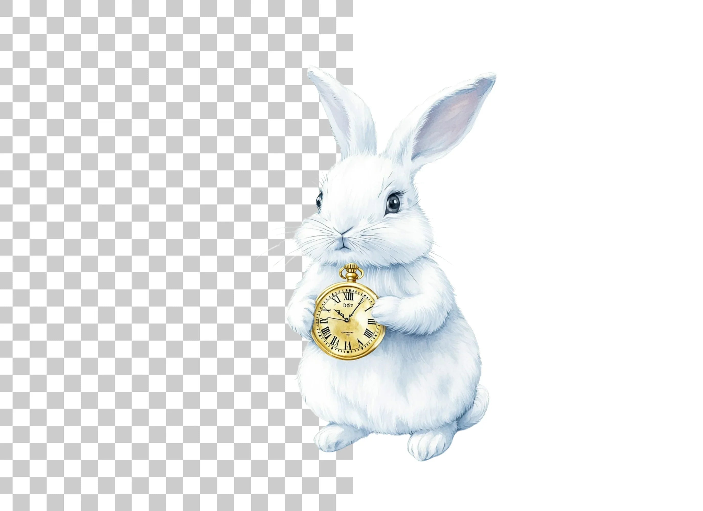 White Rabbit with Pocket Watch Clipart Bundle