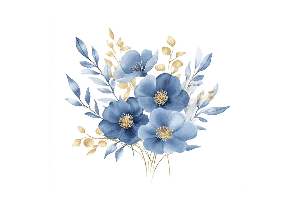 Soft Blue Floral Clipart Bundle