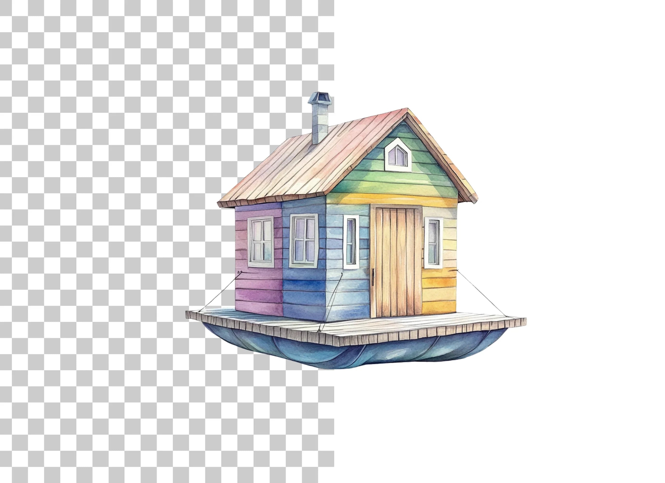 Colorful Floating House Clipart Bundle