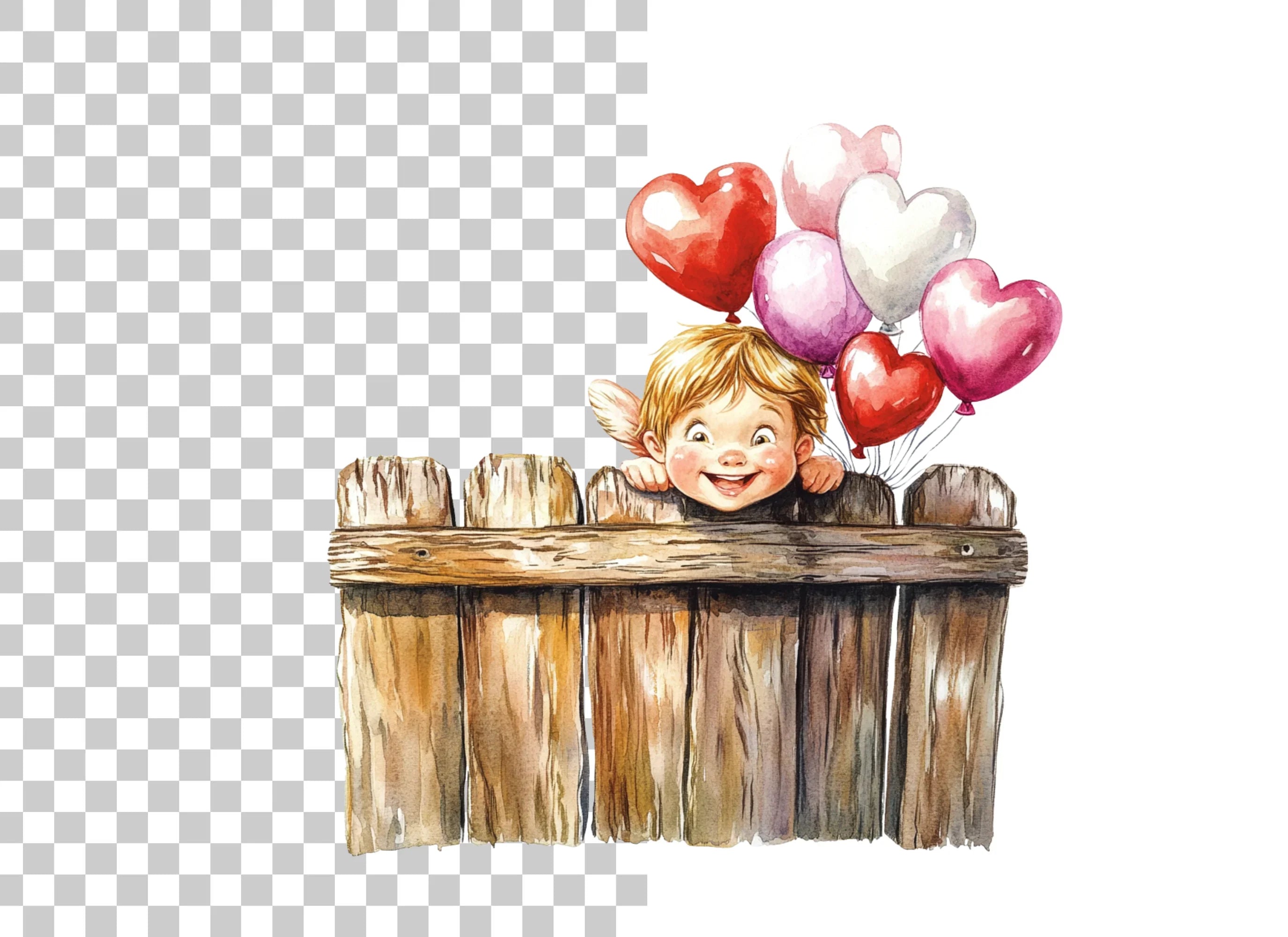 Cute Cupid with Heart Balloons Clipart Bundle