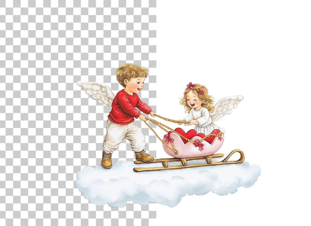 Cute Valentine Angels Sleigh Clipart Bundle