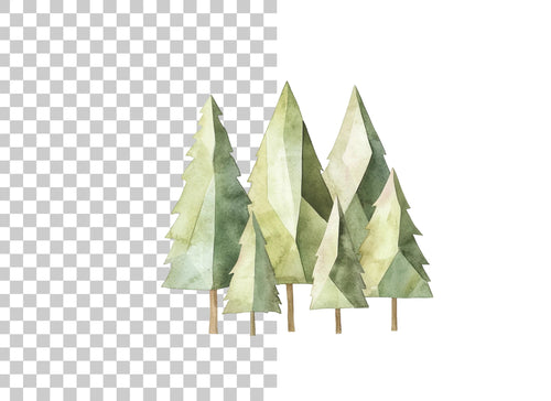 Abstract Green Pine Trees Clipart Bundle
