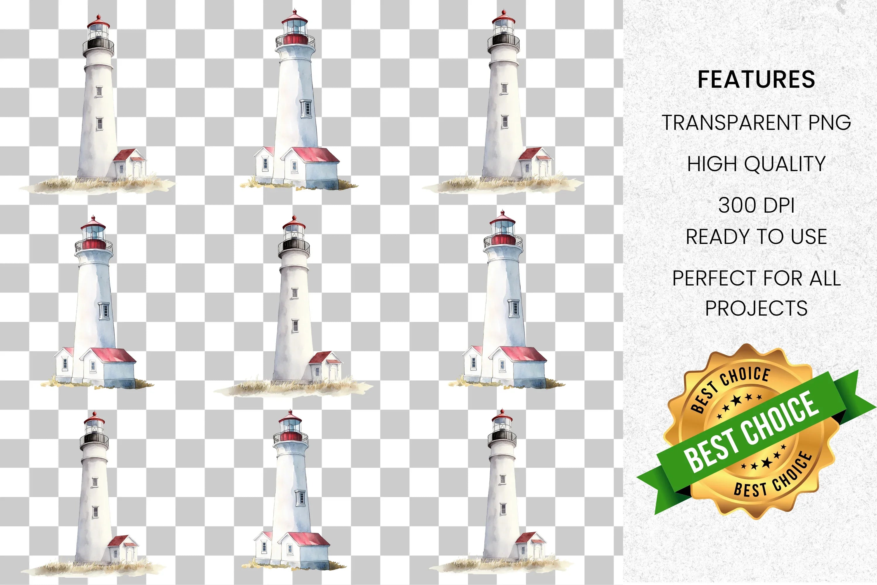 Coastal Lighthouse Clipart Bundle