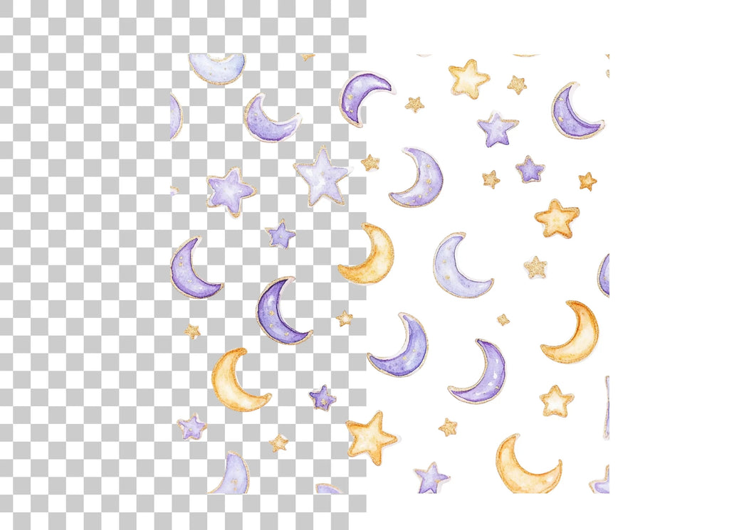 Moon and Stars Seamless Pattern Clipart Bundle