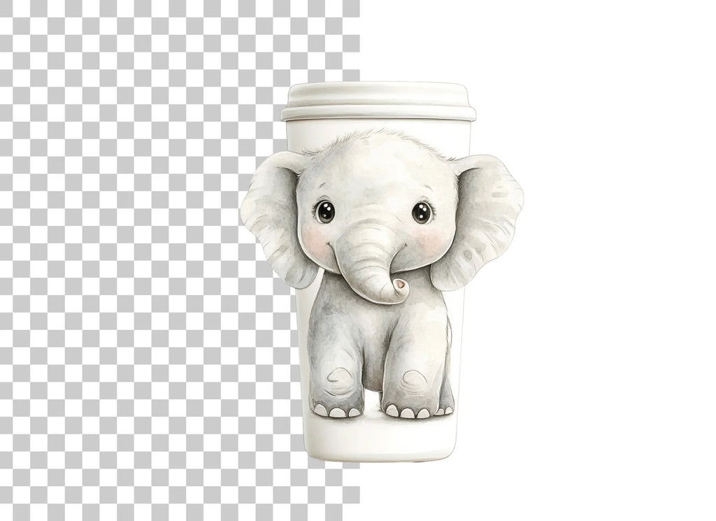 Sweet Elephant Hugging Coffee Cup Clipart Bundle