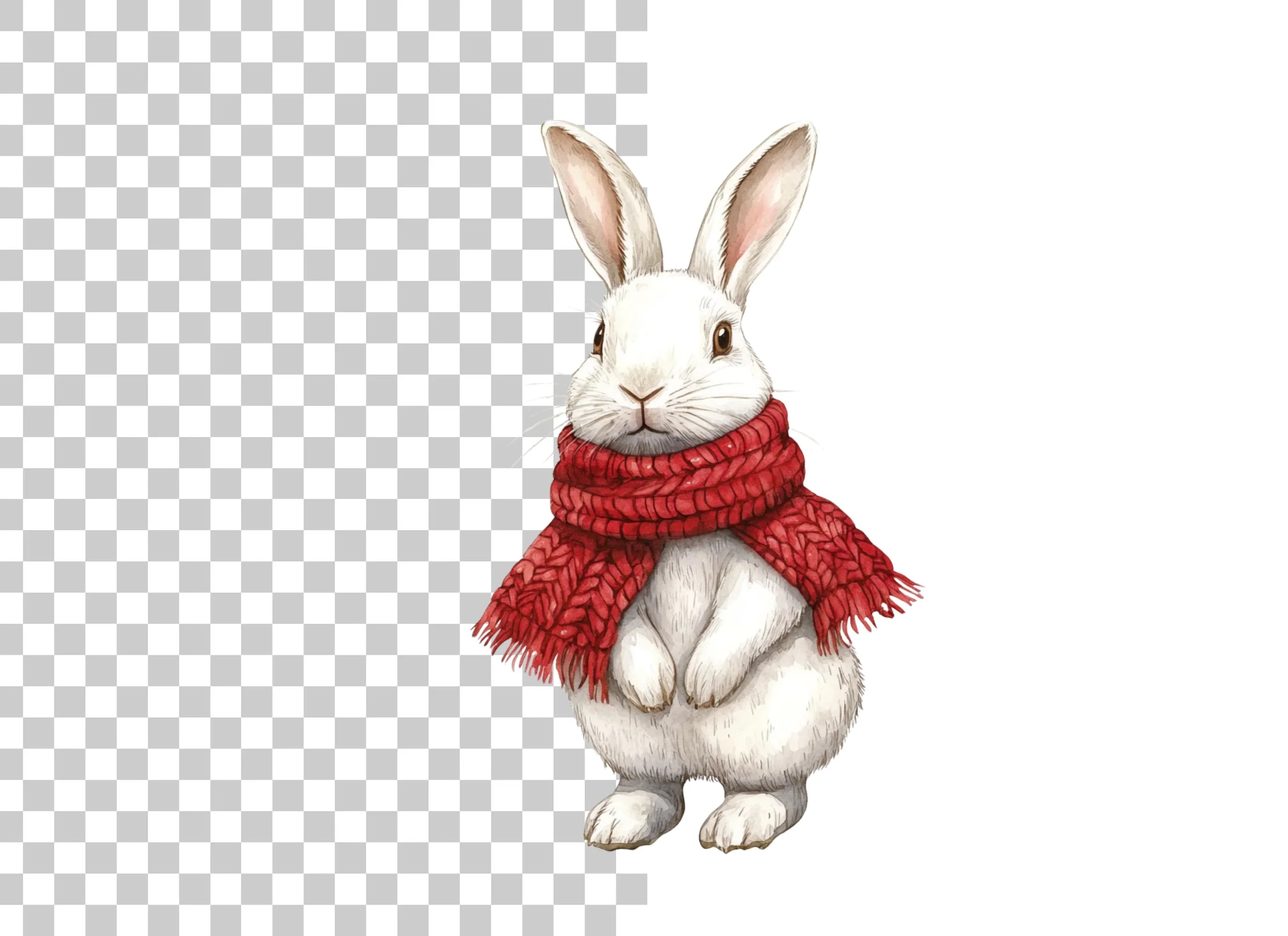 White Bunnies with Red Scarves Clipart Bundle