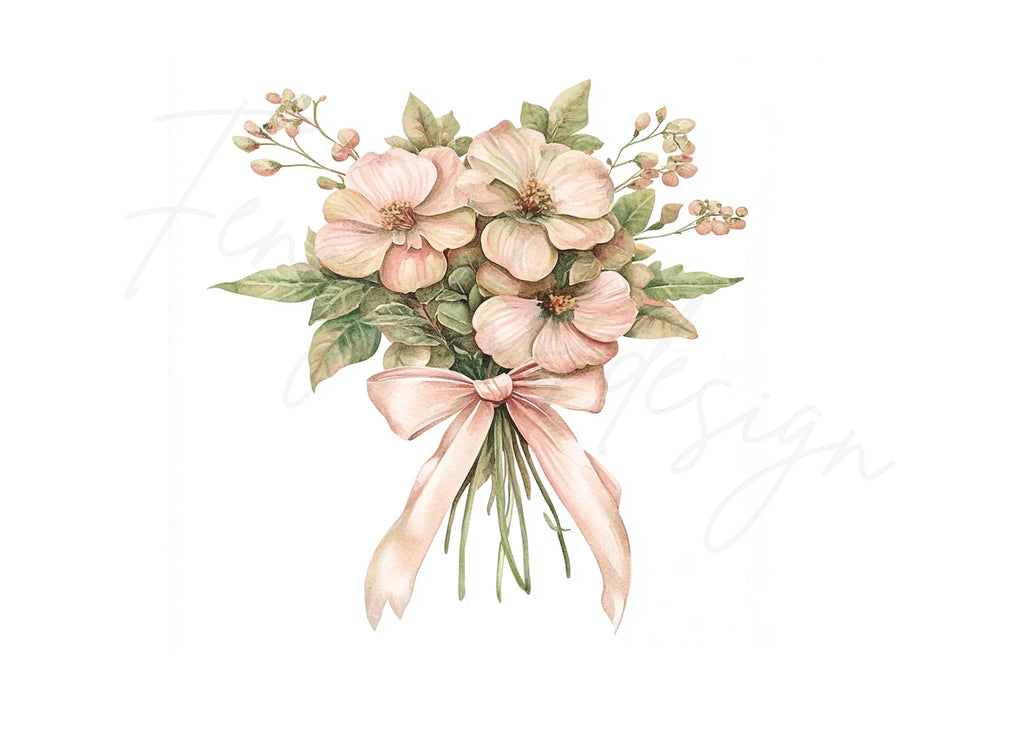 Elegant Pink Floral Bouquets Clipart Bundle