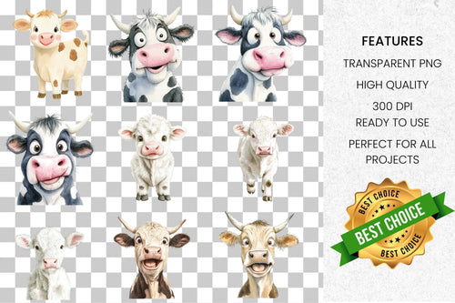 Adorable Farm Animal Cow Clipart Bundle