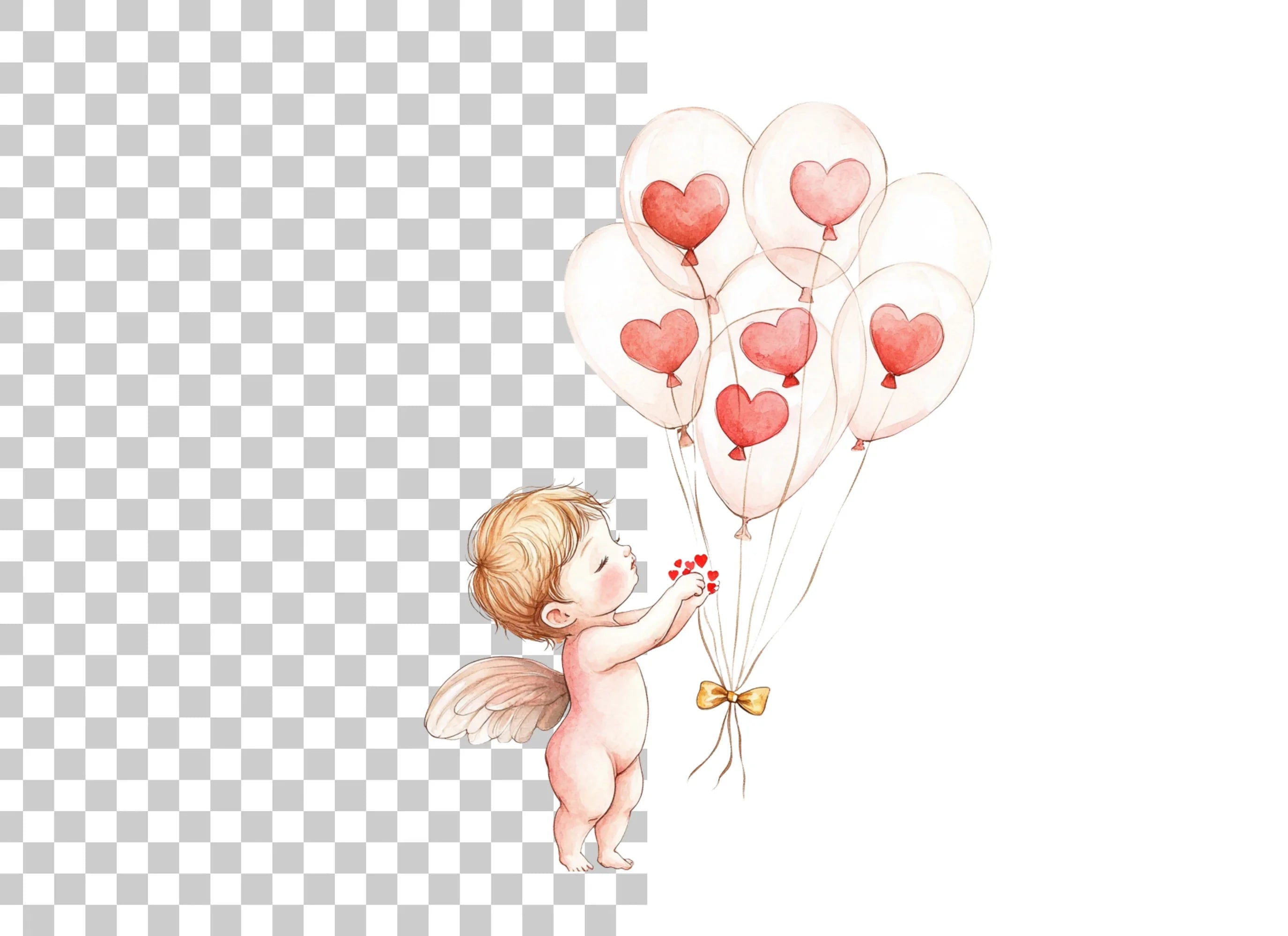 Cute Cupid with Heart Balloons Clipart Bundle