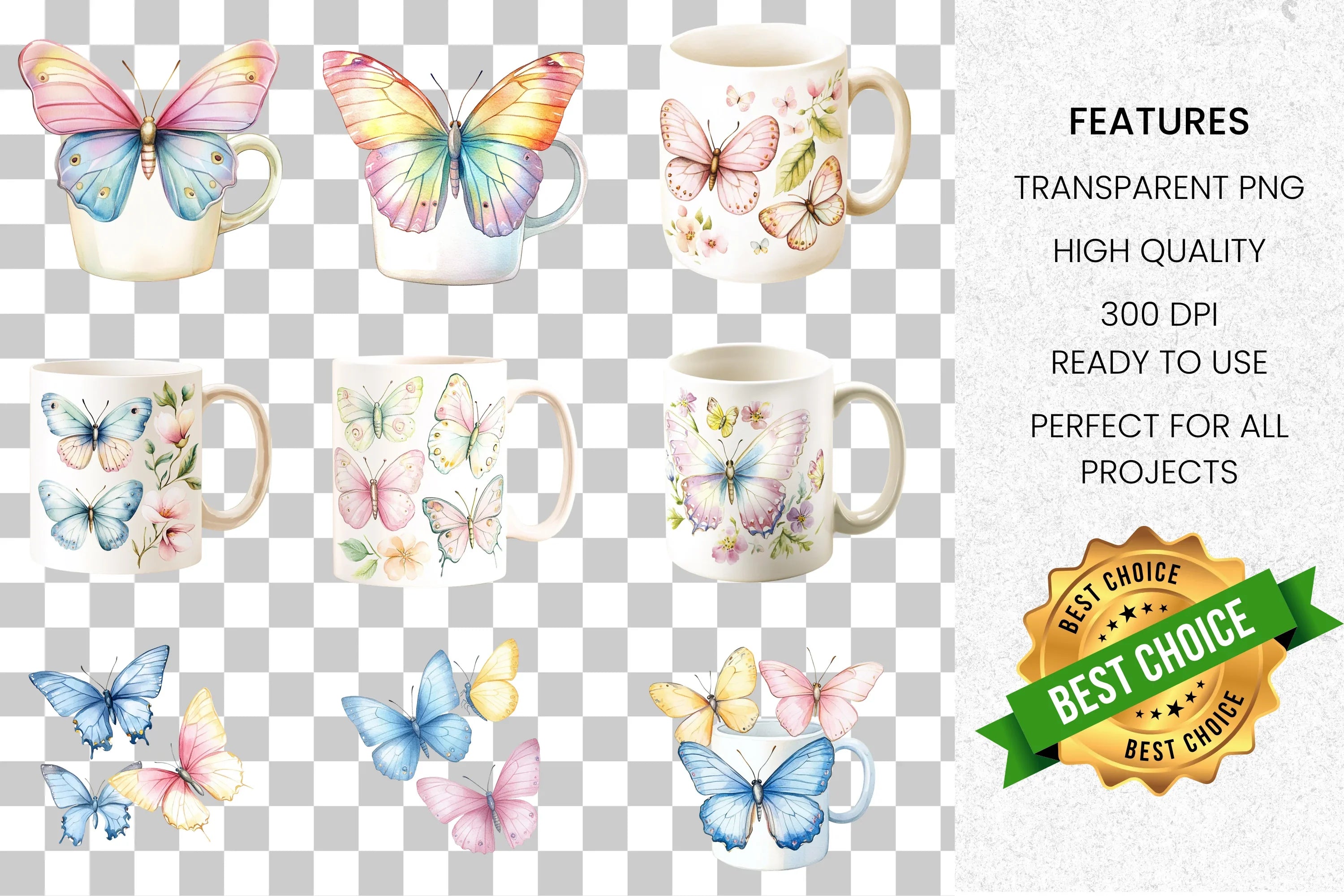 Butterfly Mugs Clipart Bundle