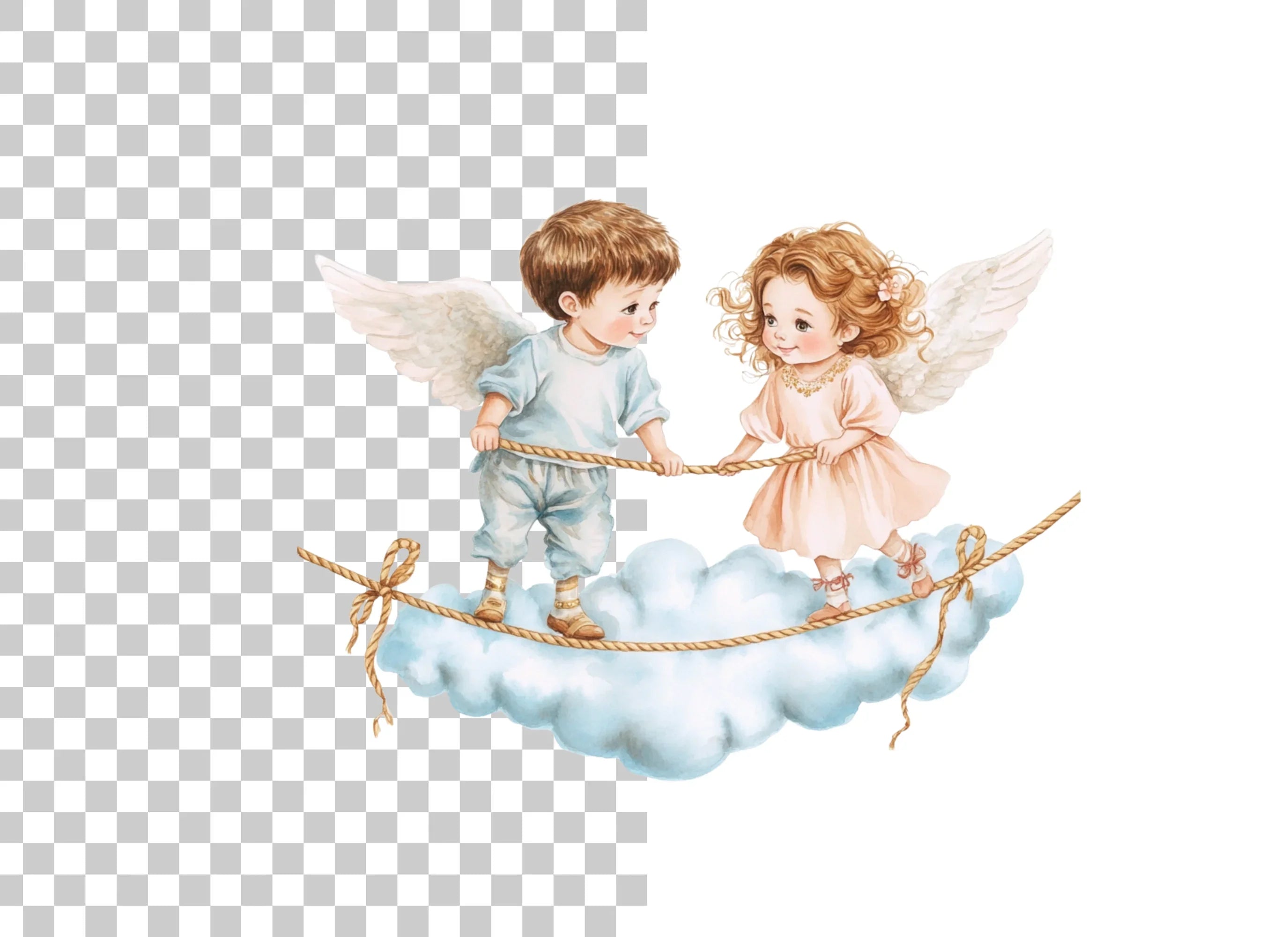 Cute Angel Couples on Cloud Clipart Bundle