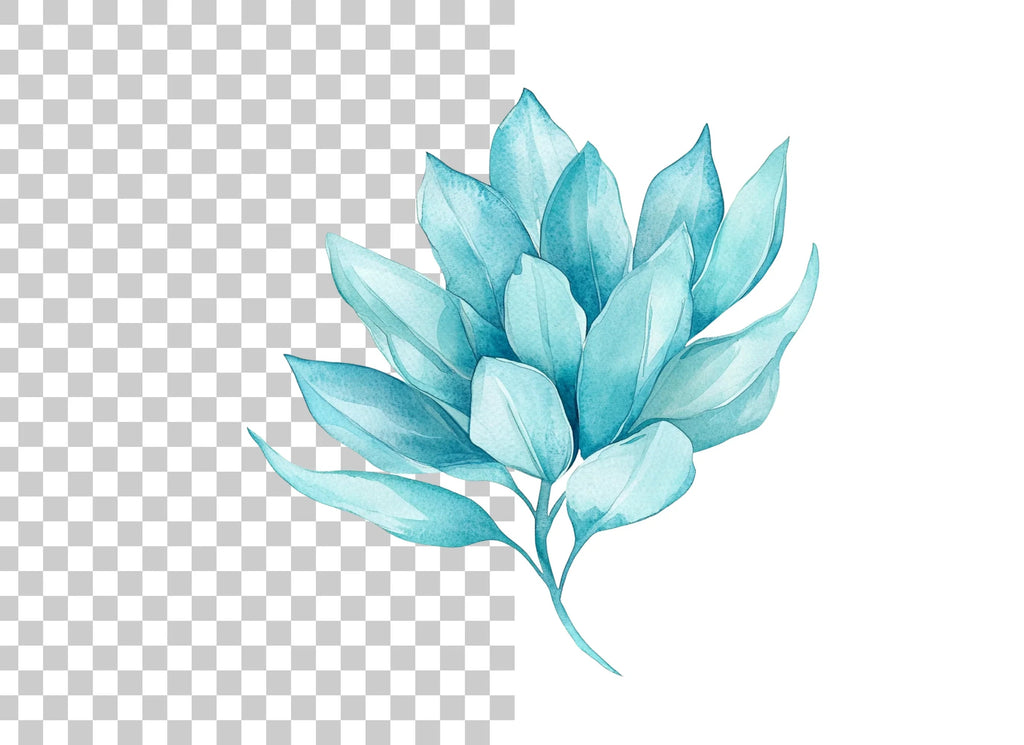 Blue Leaves Branch Clipart Bundle