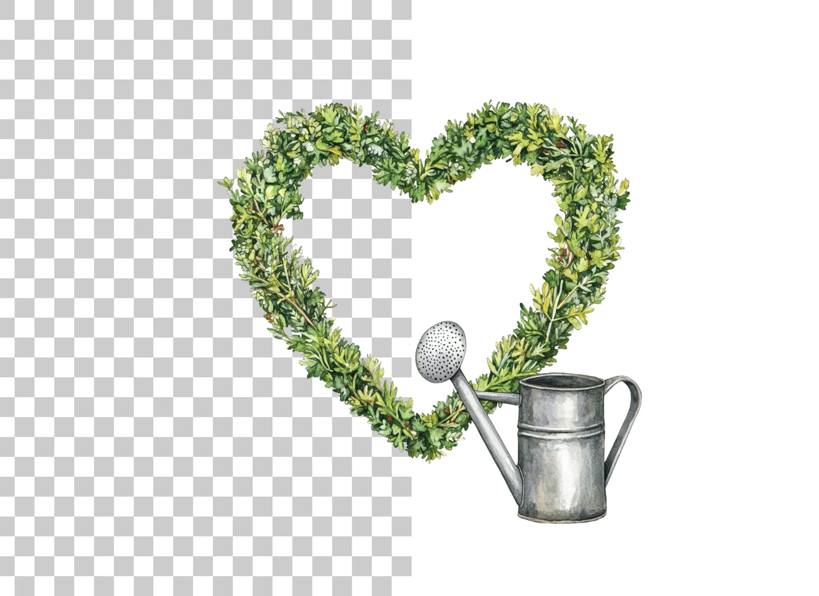 Greenery Heart Watering Can Clipart Bundle