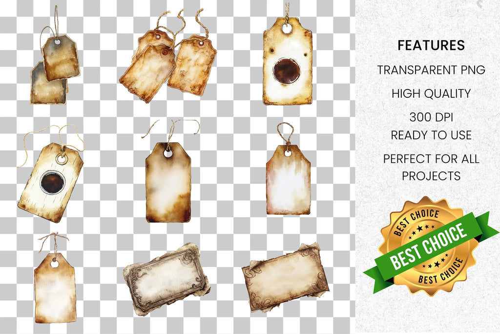 Rustic Vintage Tags Labels Clipart Bundle