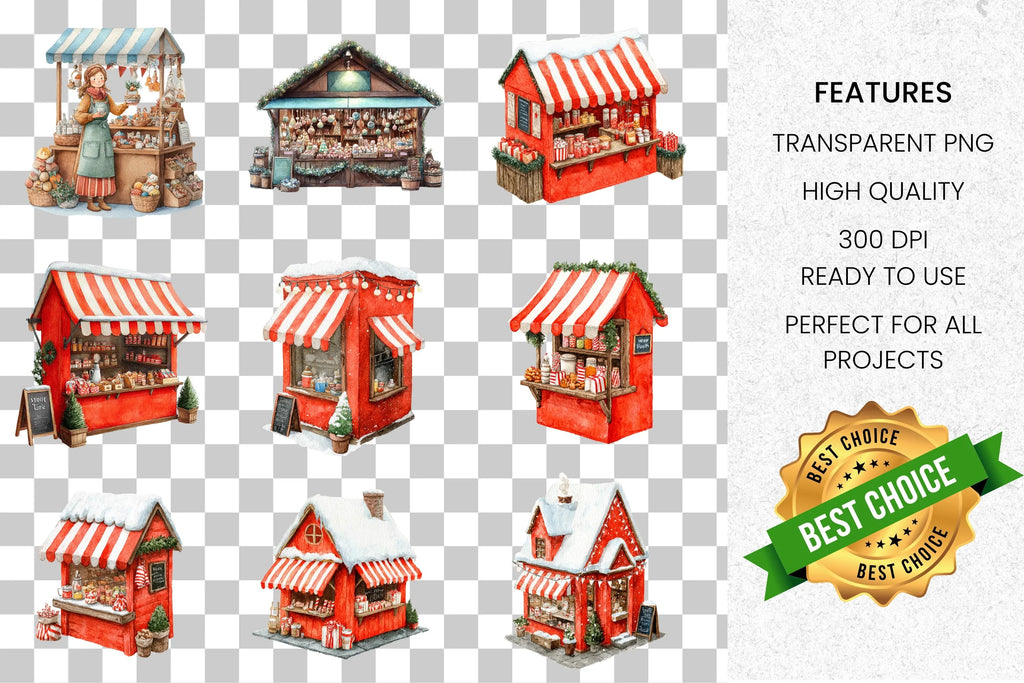 Christmas Market Stalls Clipart Bundle