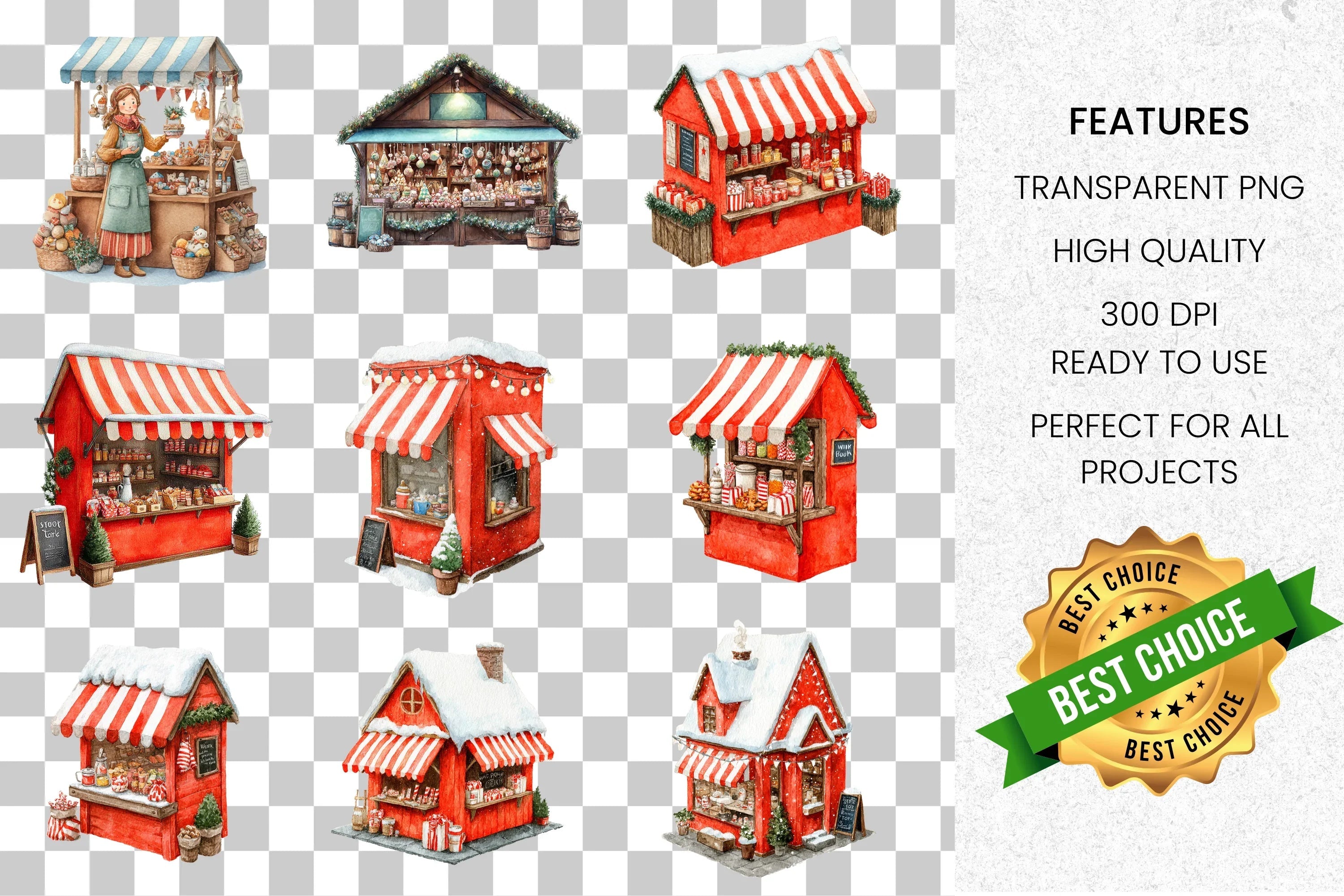 Christmas Market Stalls Clipart Bundle
