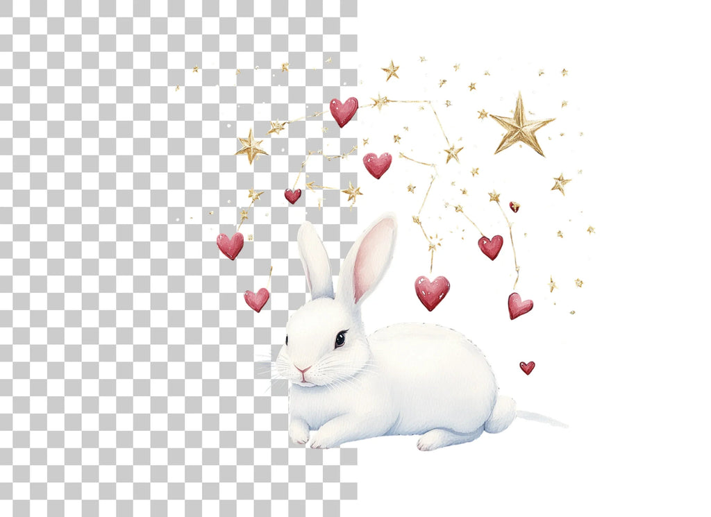 Cute Bunny with Star and Heart Clipart Bundle