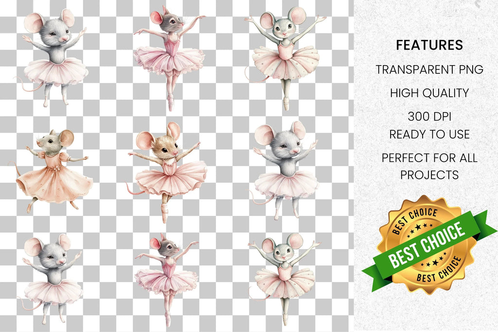 Cute Ballerina Mouse Clipart Bundle