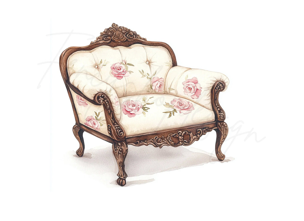Vintage Rose Armchair Clipart Bundle