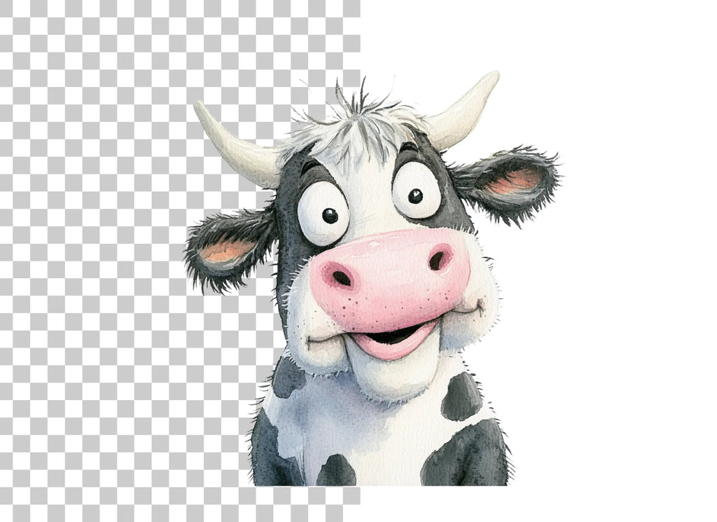 Funny Cartoon Cow Faces Clipart Bundle