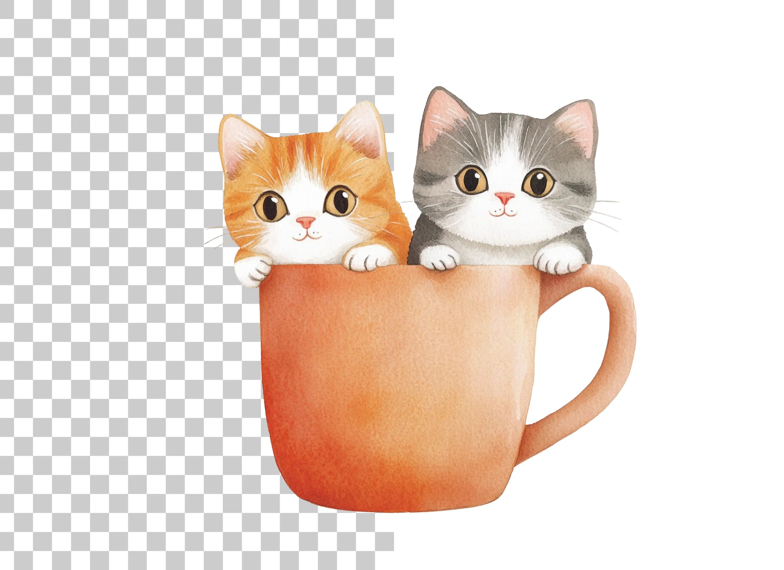 Cute Kittens in Mugs Clipart Bundle
