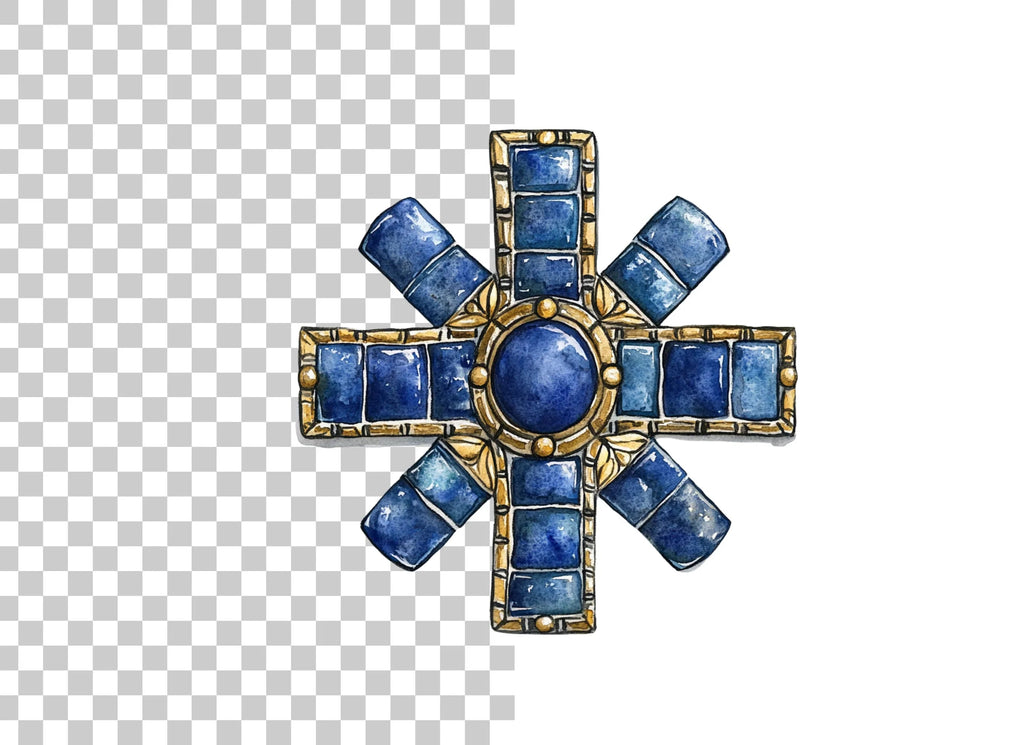 Byzantine Cross Blue Gemstones Clipart Bundle