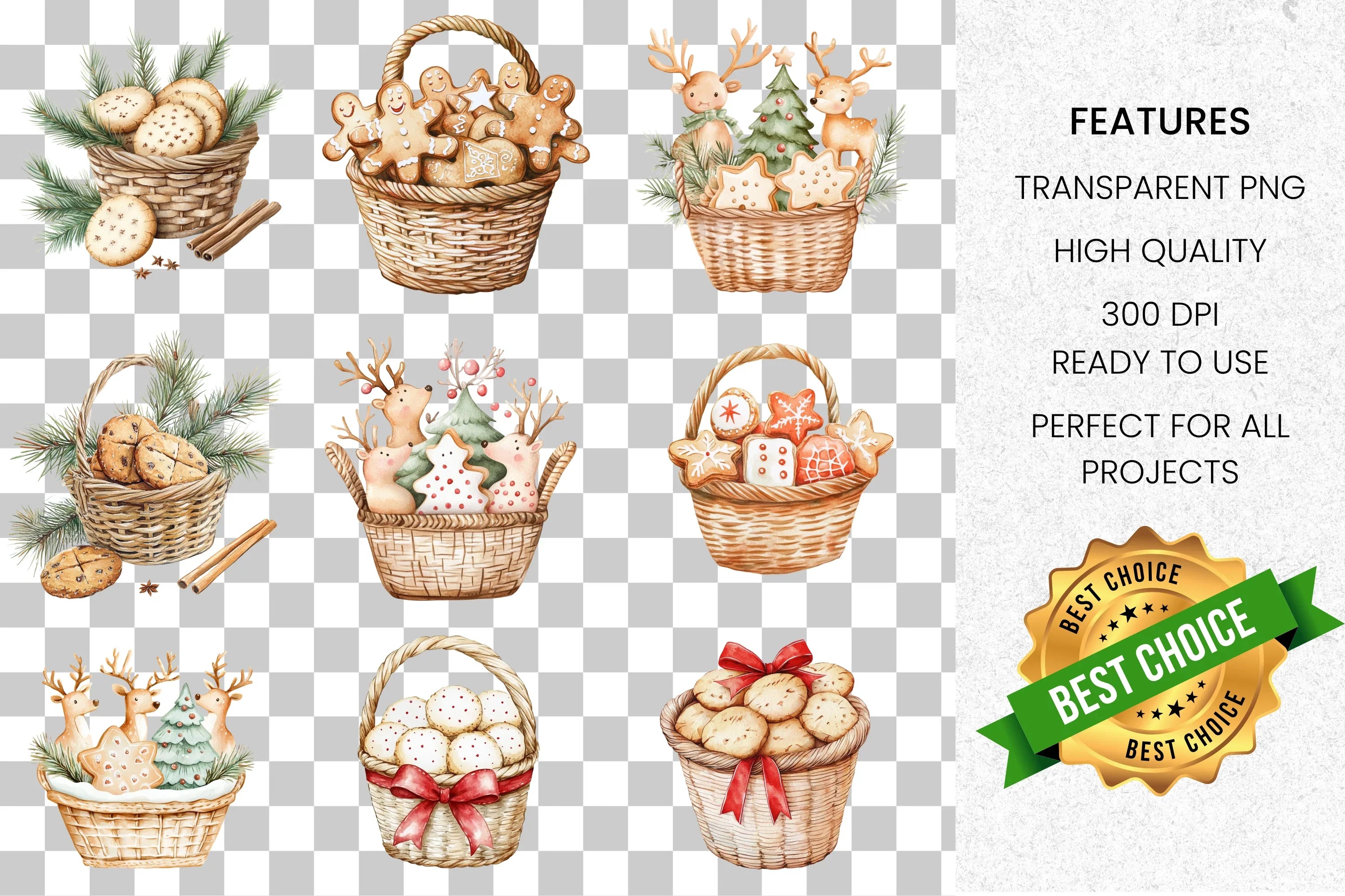 Christmas Treats Baskets Clipart Bundle