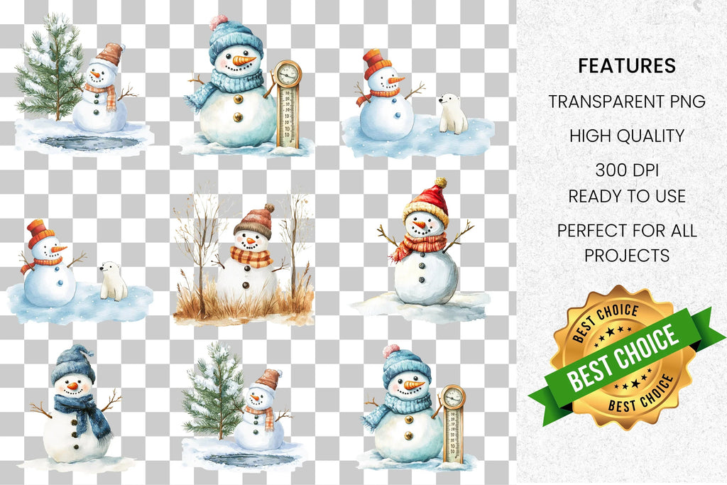 Cute Snowman Winter Clipart Bundle