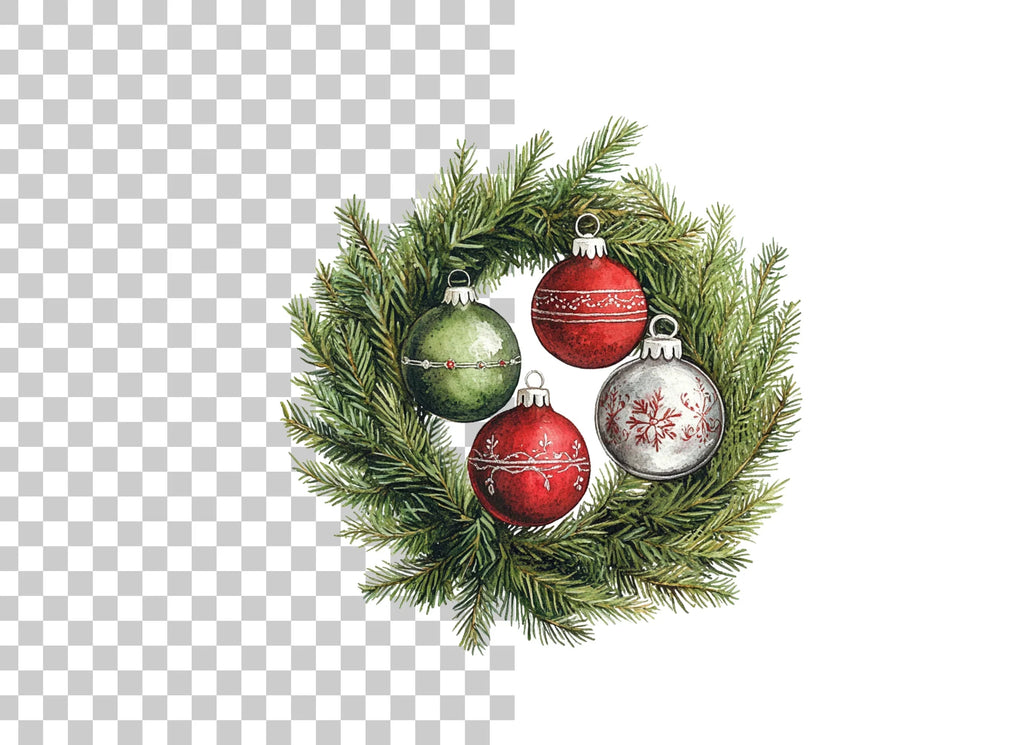Christmas Wreaths with Ornaments Clipart Bundle