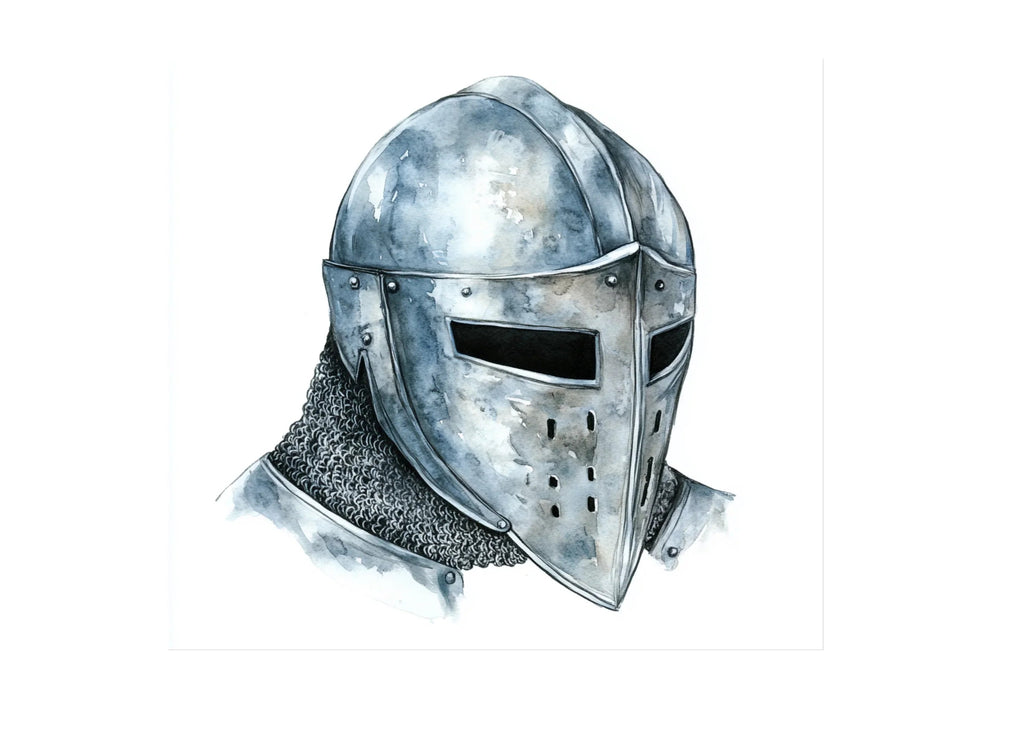 Detailed Medieval Helmets with Chainmail Clipart Bundle