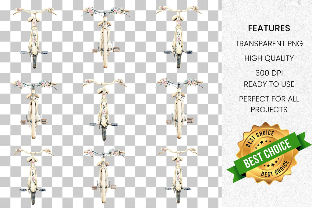 Vintage Bicycle Top View Clipart Bundle