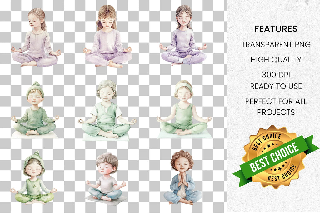 Kids Yoga and Meditation Poses Clipart Bundle