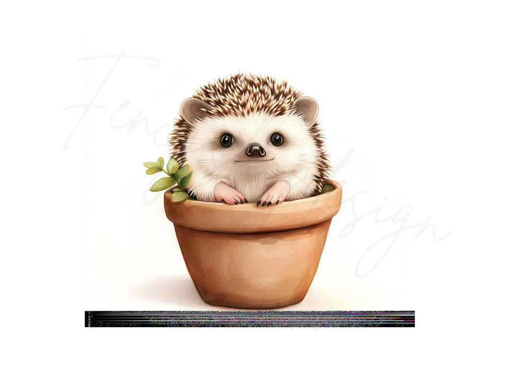 Cute Hedgehog in Pot Clipart Bundle