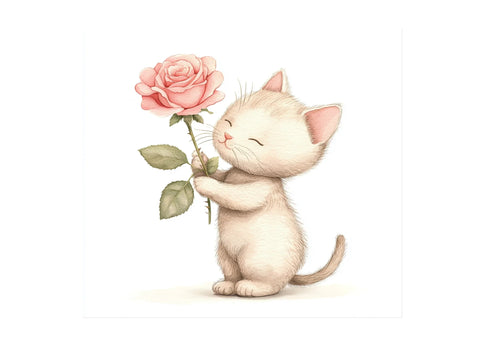 Adorable Kittens with Pink Roses Clipart Bundle