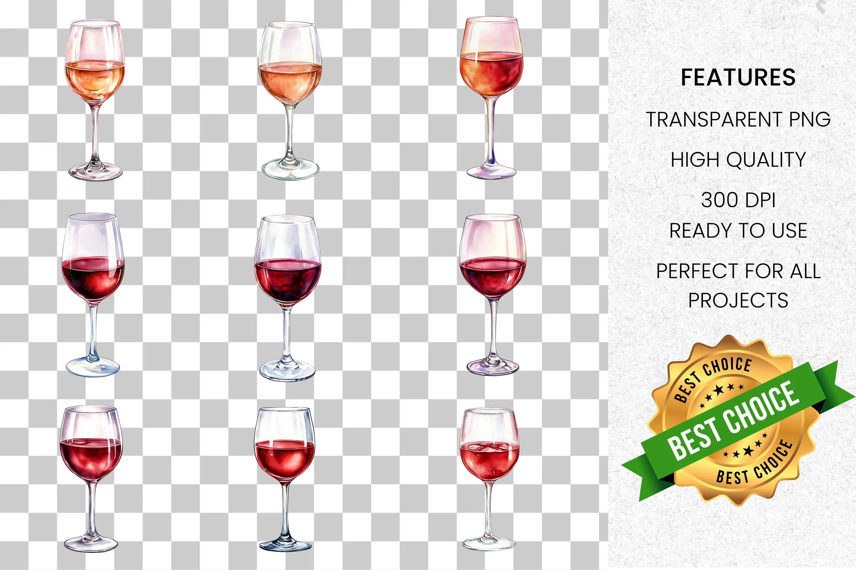 Wine Glasses Clipart Bundle