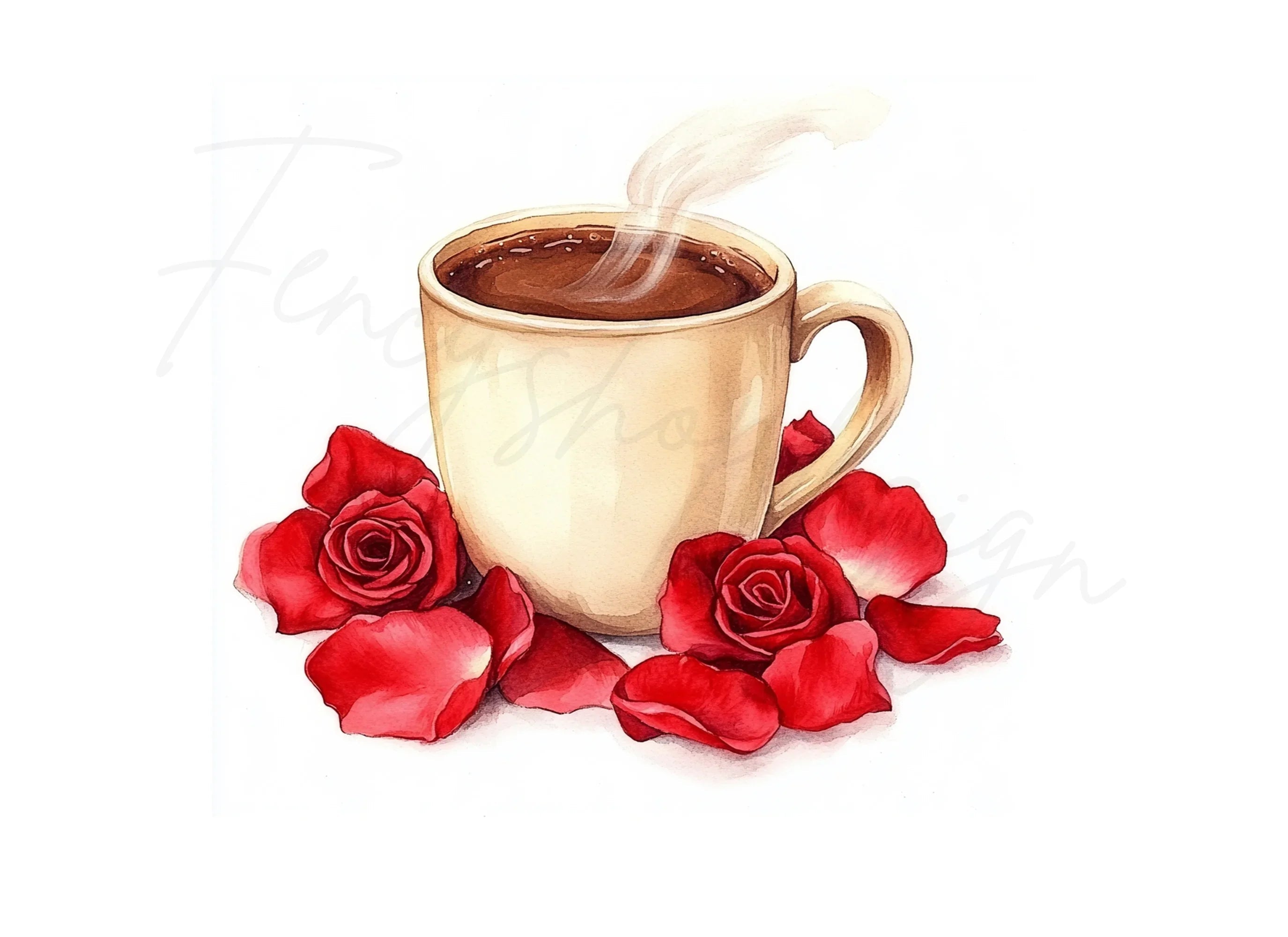 Romantic Hot Cocoa and Red Roses Clipart Bundle