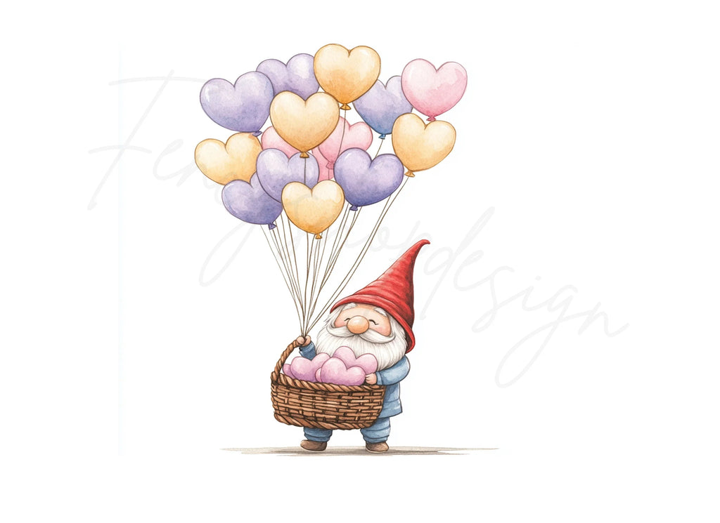 Gnomes with Heart Balloons Clipart Bundle