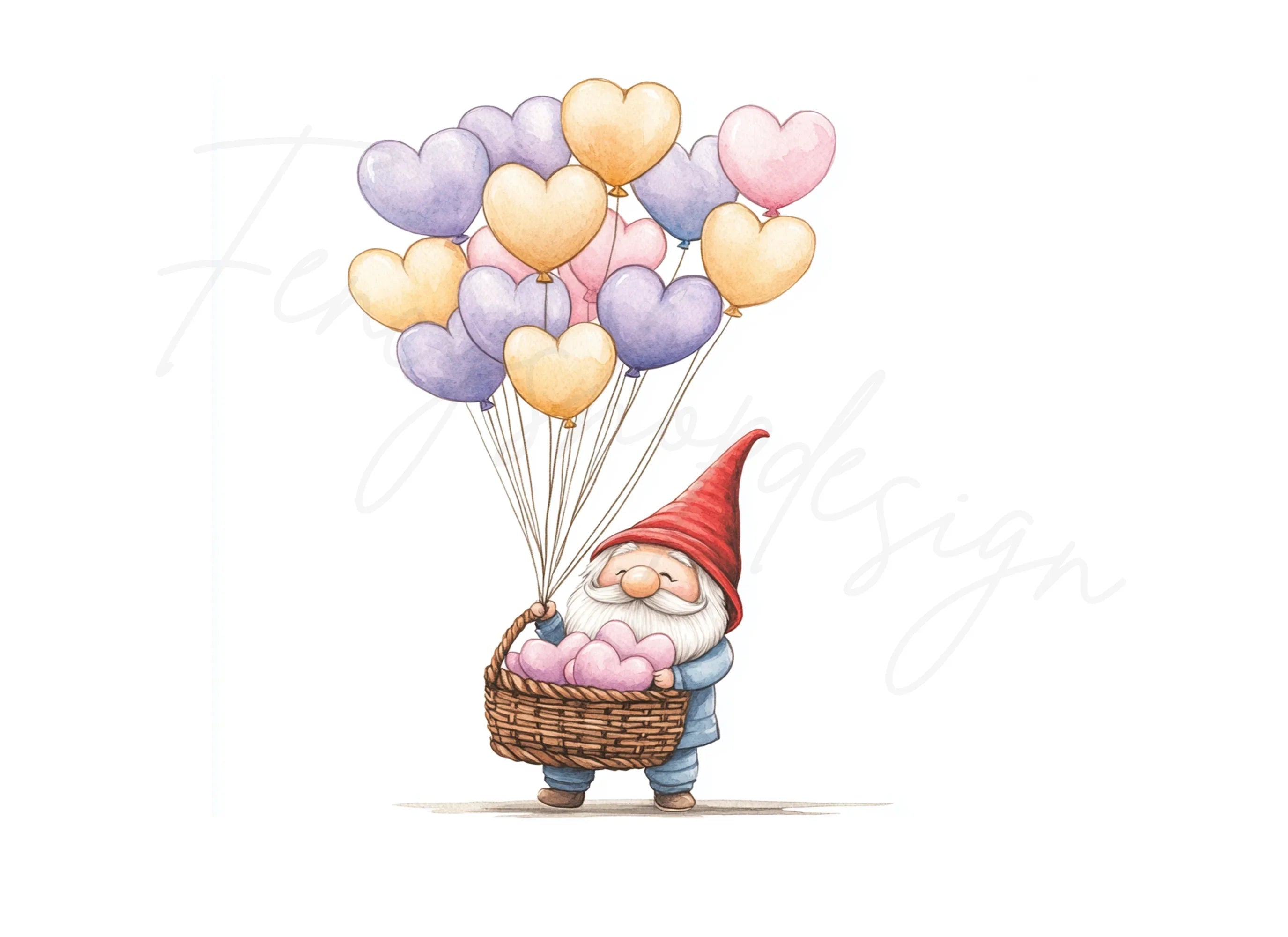 Gnomes with Heart Balloons Clipart Bundle